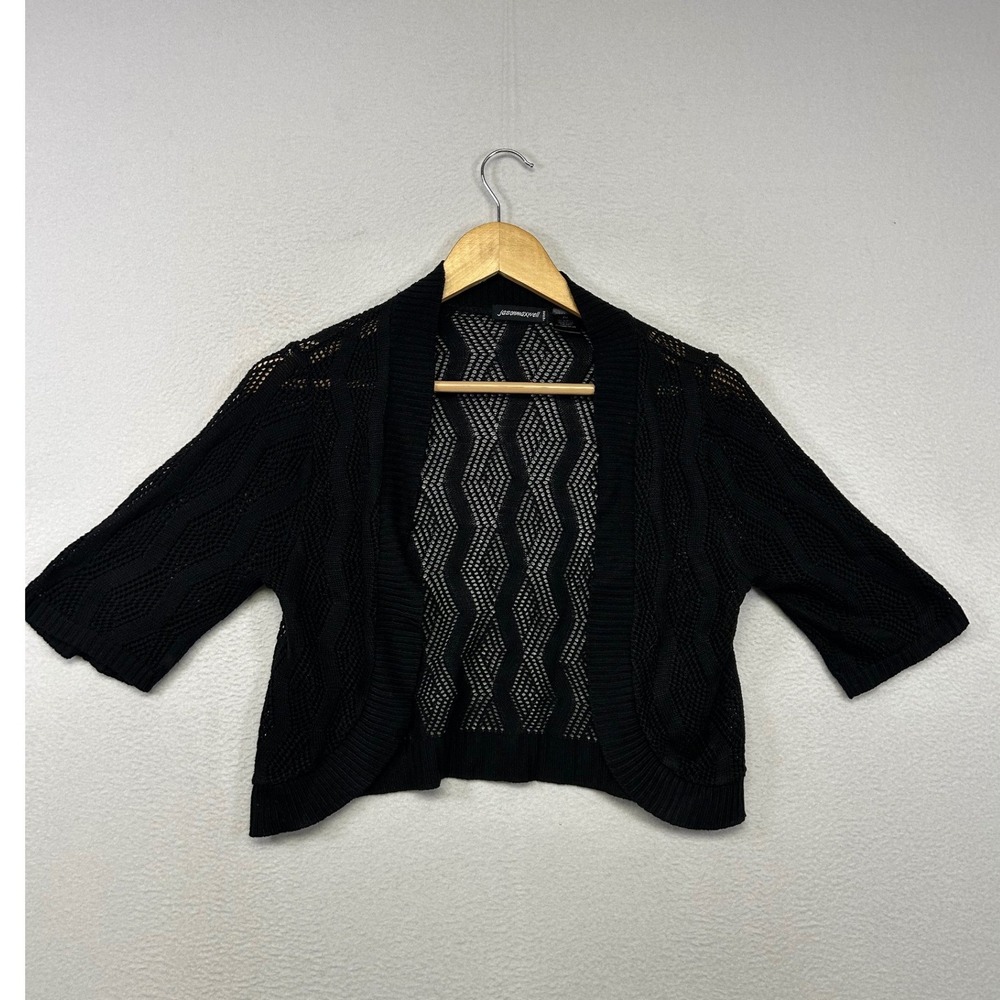 Boho Minimalist Jason Maxwell Womens PM Black Chevron Pointelle Cropped Cardigan